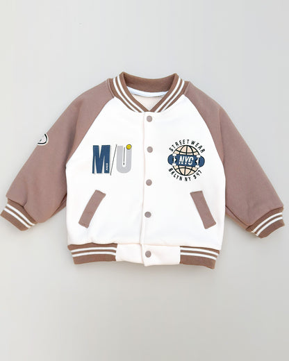 NYC Lullaby Printed Baseball Jacket