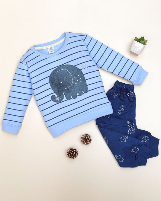 Fleeced Baby Elle Boucle Embroidery & Elephant Print Co-Ord Set