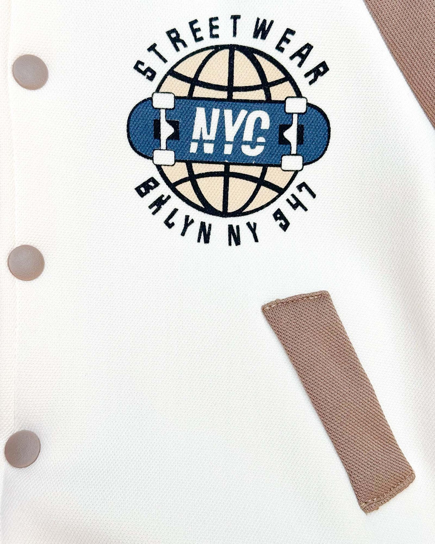 NYC Lullaby Printed Baseball Jacket
