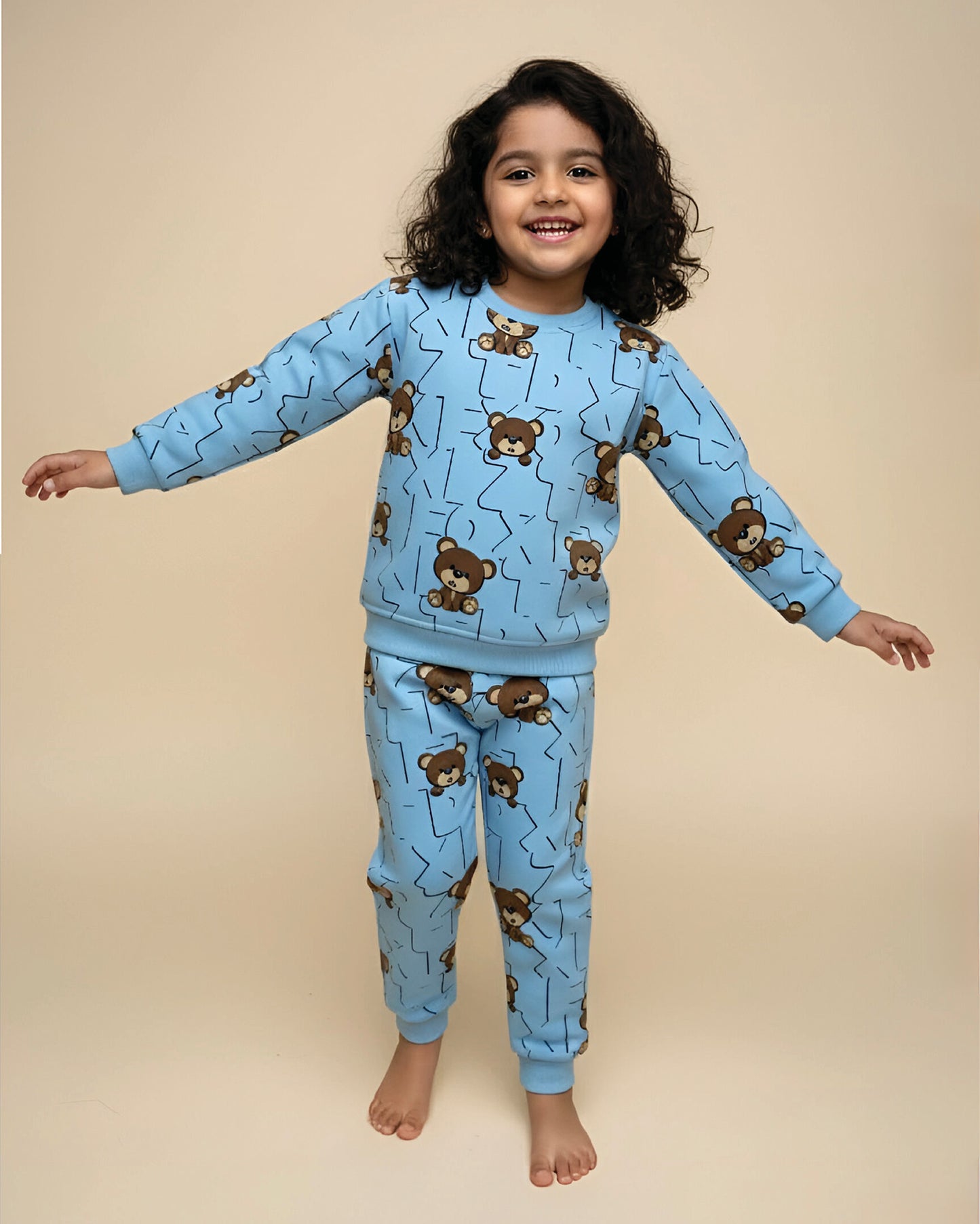 Fun Teddy Printed Fleeced Co-ord Set
