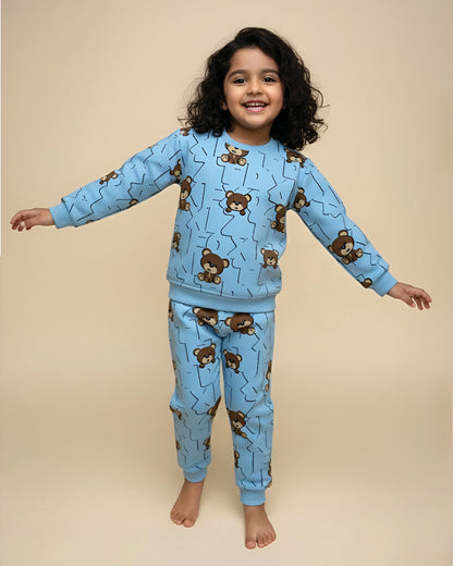 Fun Teddy Printed Fleeced Co-ord Set