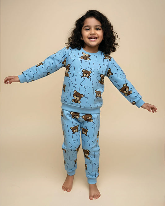 Fun Teddy Printed Fleeced Co-ord Set