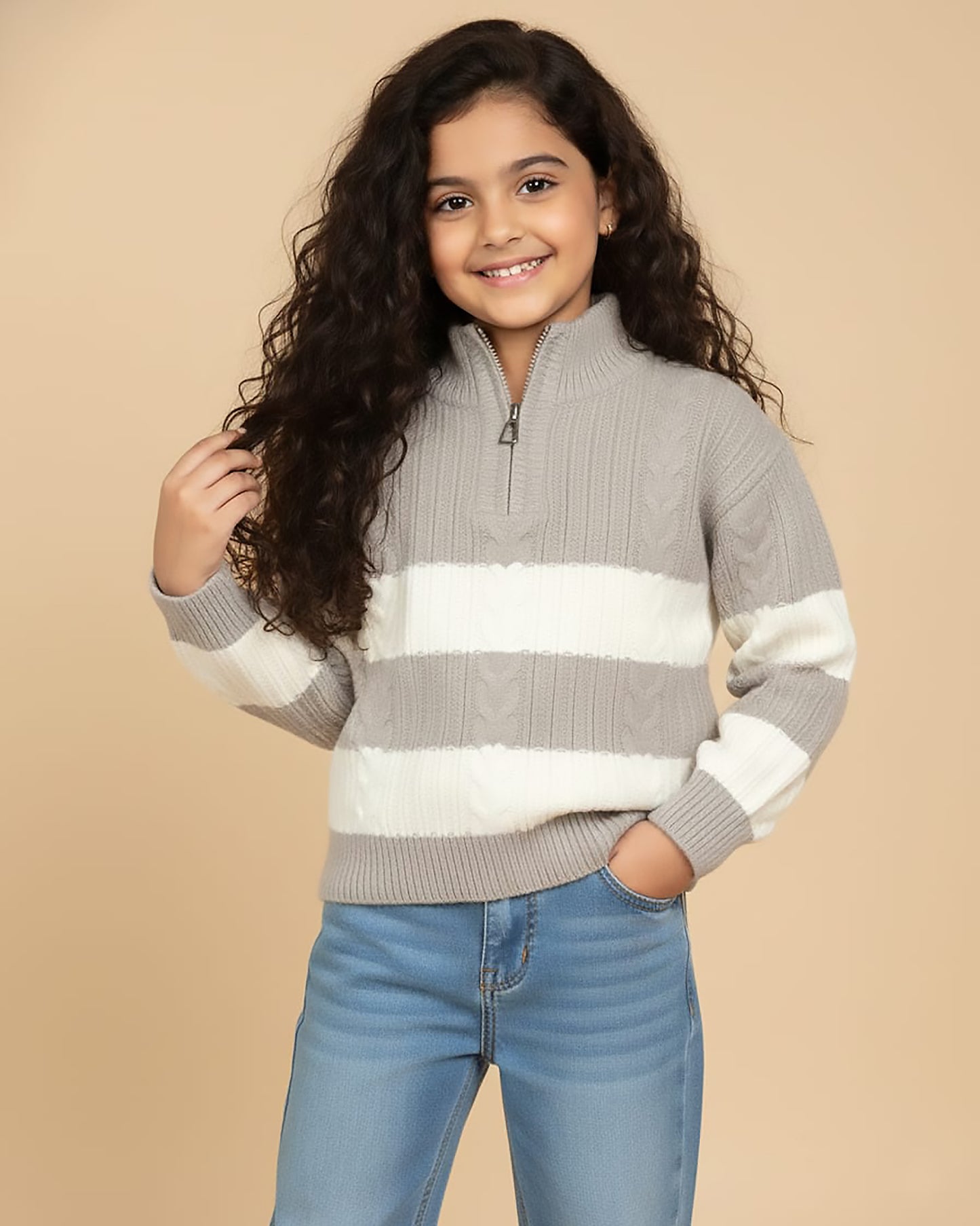 High Neck Zipper Handmade Gargal Weave Sweater