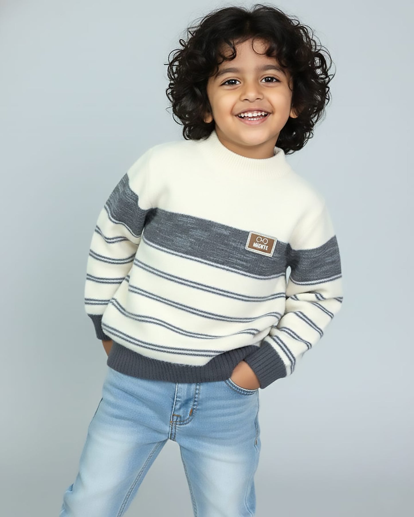 Mickye Tag Appliqued Stripe Sweater