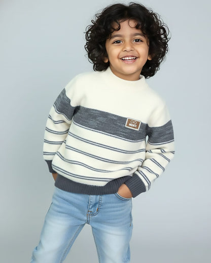 Mickye Tag Appliqued Stripe Sweater