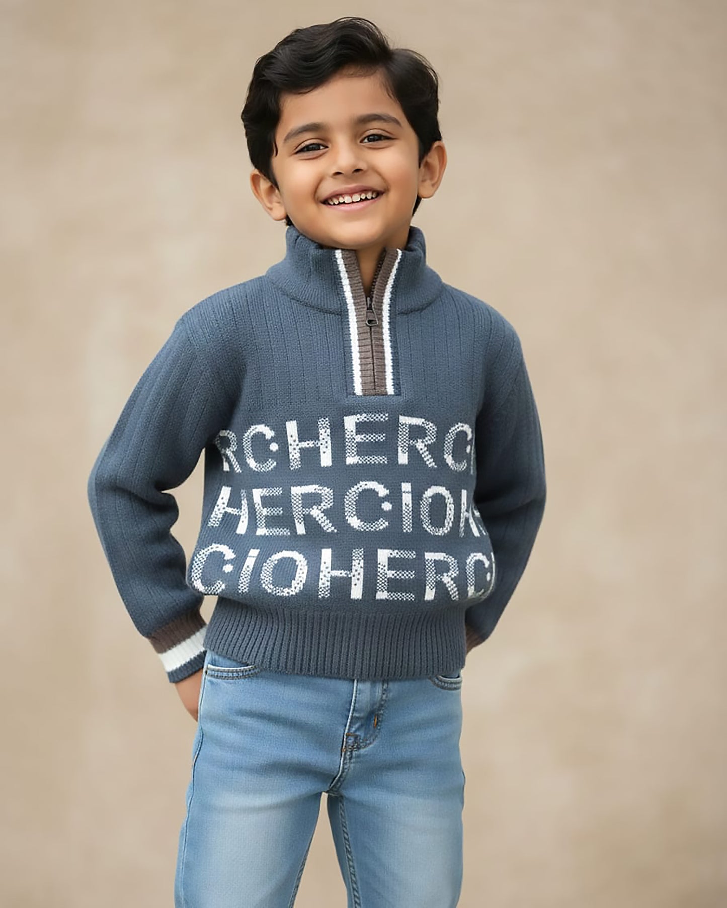 Stylish High Neck Zipper Handmade Sweater
