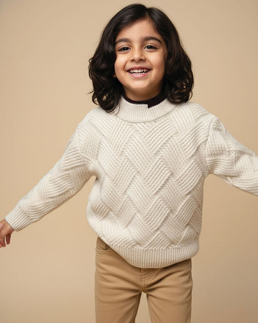 Basket Weave Textured Knitted Sweater