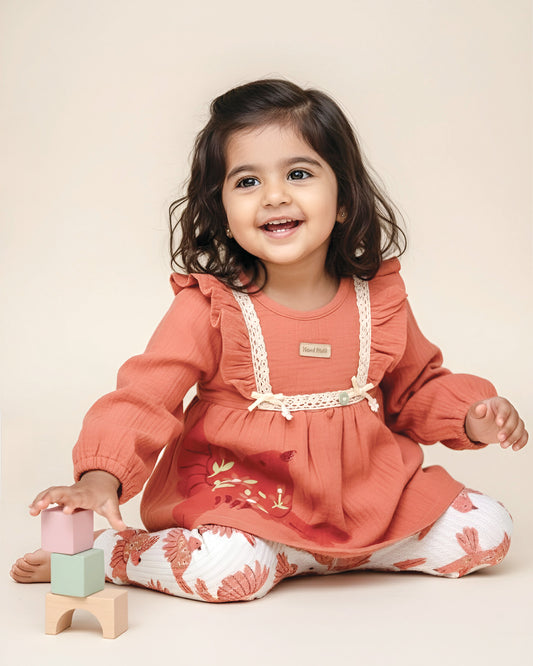 Crinkled Textured Full Sleeve Casual Dress With Pants