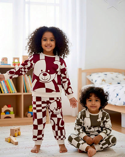Bear Graffiti Printed Full Sleeve Co-ord Set
