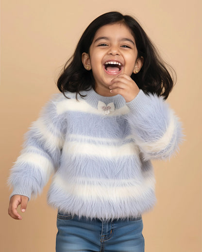 Full Fur Textured Sweater with Bow Detail