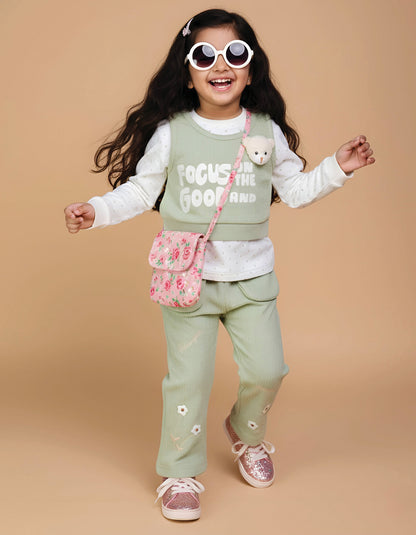 Full Sleeve Knitted Top with Textured Bell Bottom Pants