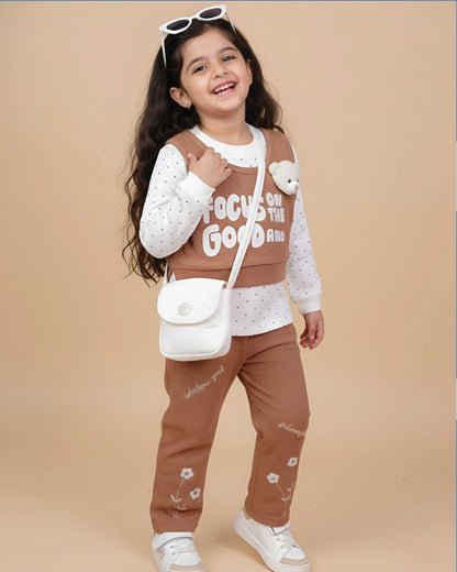 Full Sleeve Knitted Top with Textured Bell Bottom Pants