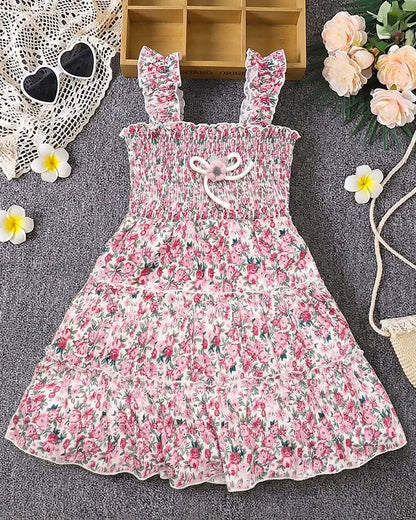 Floral Print Smocked Bodice Midi Dress