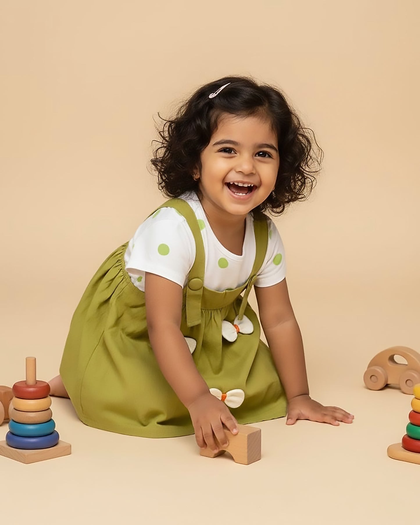 Polka Dotprint Bow Applique Casual Frock