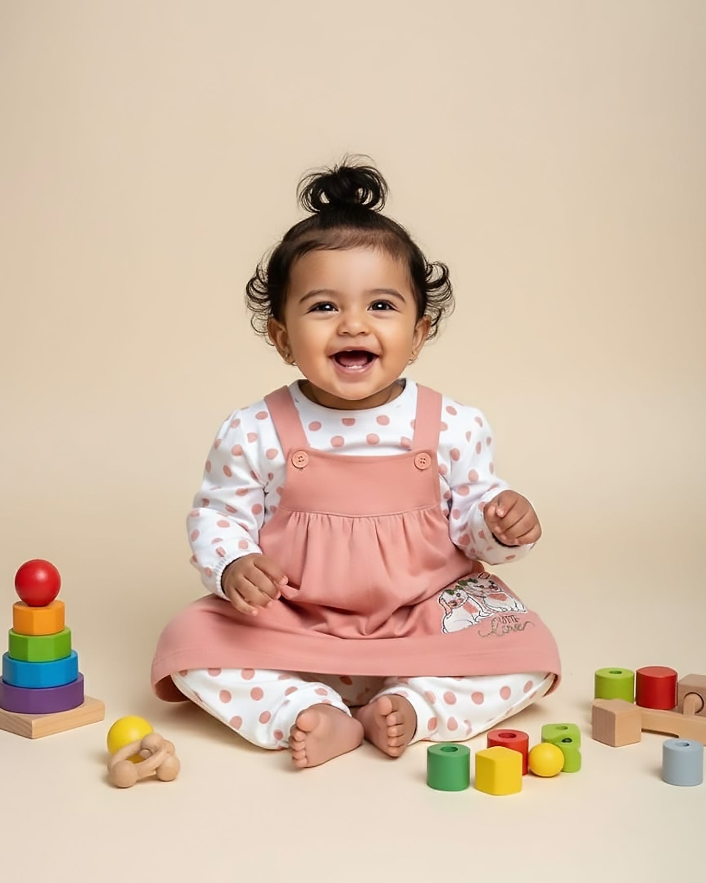 Knitted Frock with Applique Embroidery & Polka Dot Print