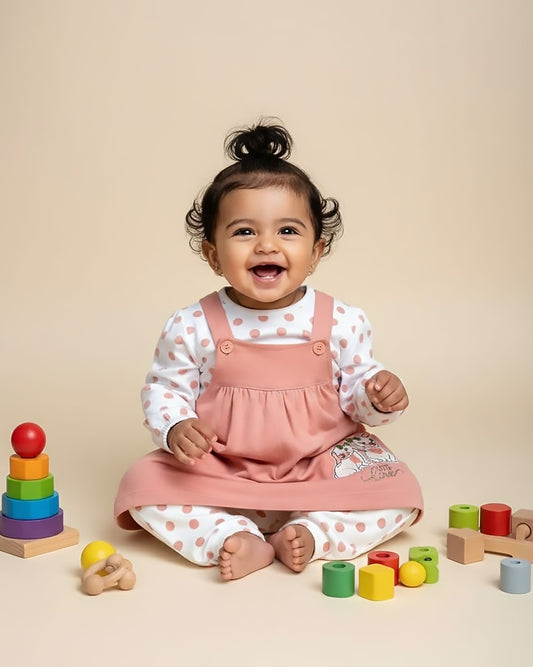 Knitted Frock with Applique Embroidery & Polka Dot Print