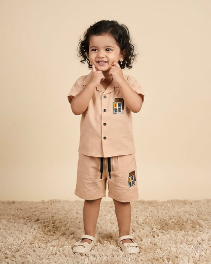 Check Textured Solid Shirt & Shorts Co-ord Set