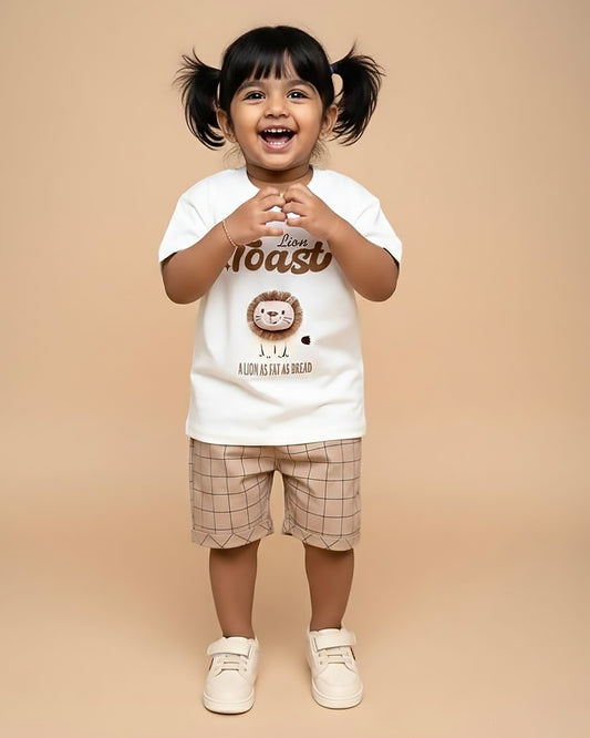Lion Toy Applique T-Shirt & Check Shorts Co-Ord Set