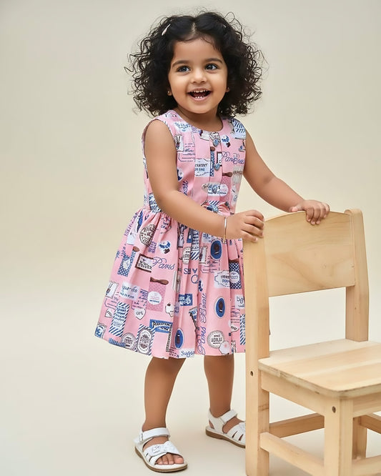 Café Paris Print Casual Dress With Bow Detail