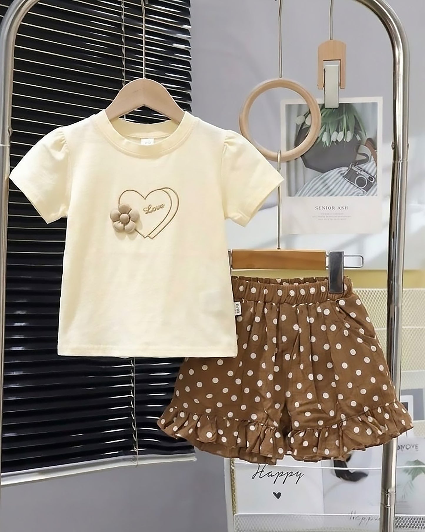 Love Embroidered Top & Polka Skirt Co-ord Set