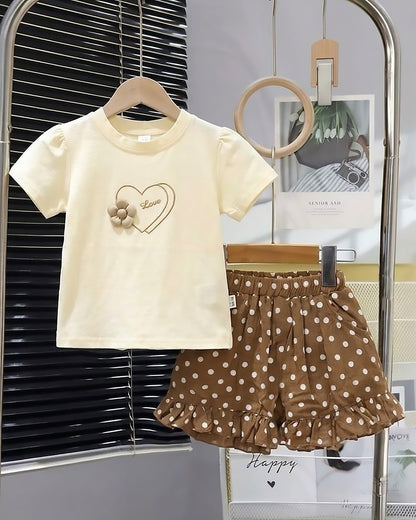 Love Embroidered Top & Polka Skirt Co-ord Set