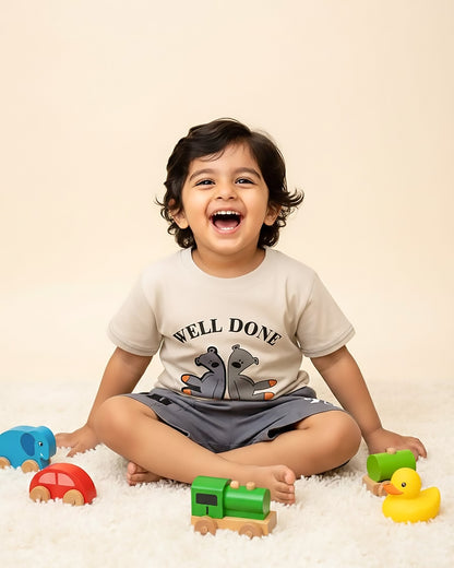 Mr.Bean Teddy Applique T-Shirt & Shorts Co-Ord Set