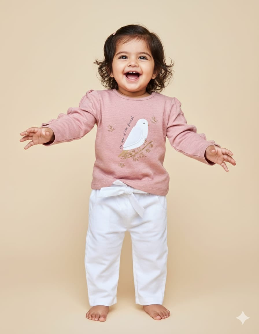 Frill Top With Applique Embroidery & Pants