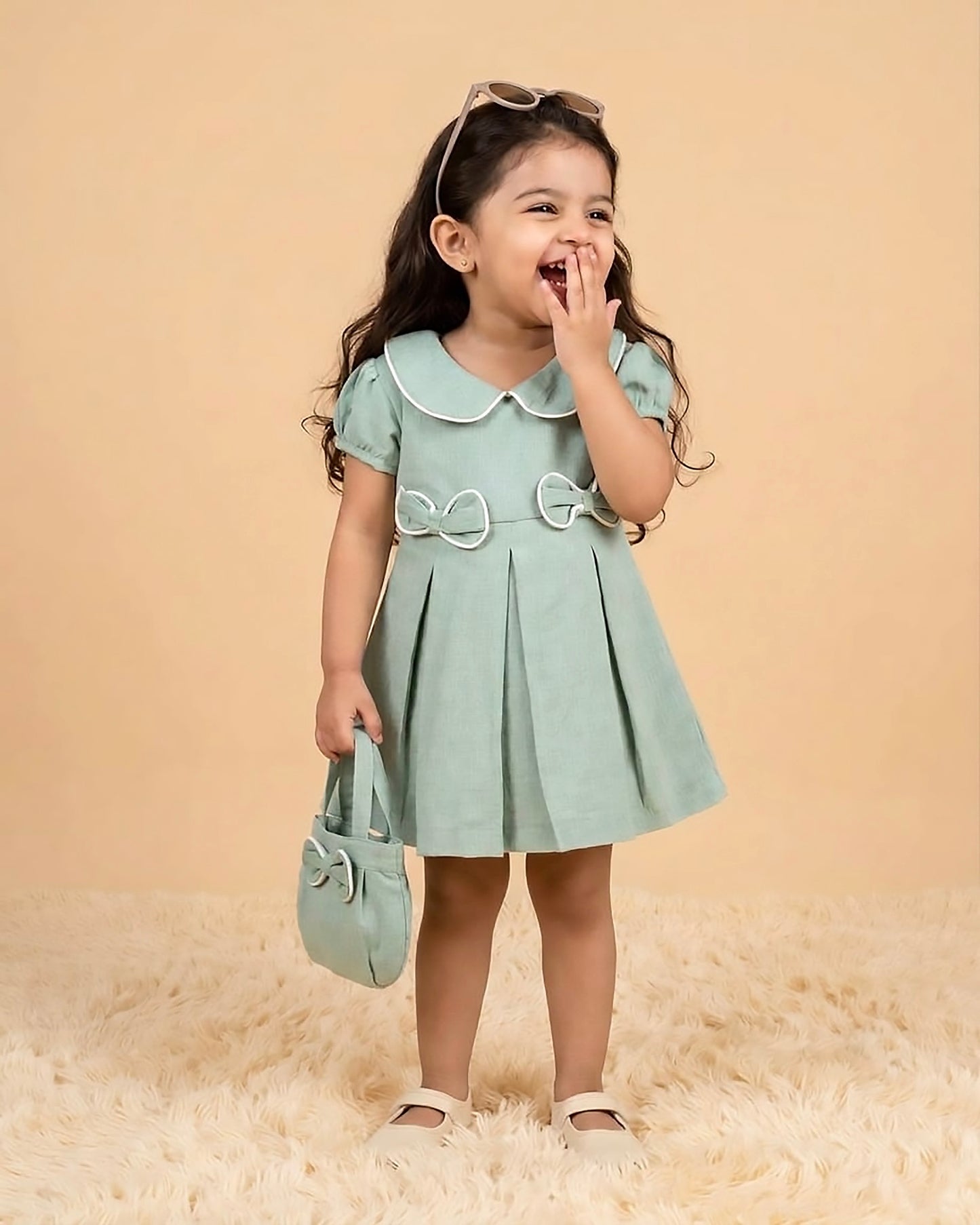 Peter Pan Collar Casual Linen Dress with Bow Detail