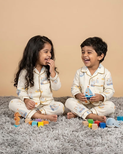 Sea Adventure Printed Crinkled Muslin Night Suit