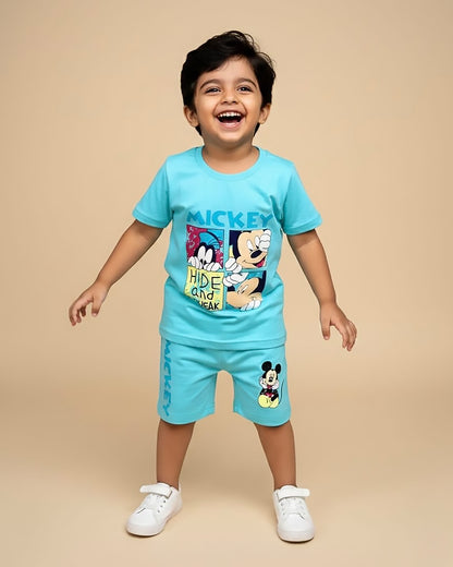Micky Mouse Printed Shorts T-Shirt Co-Ord Set
