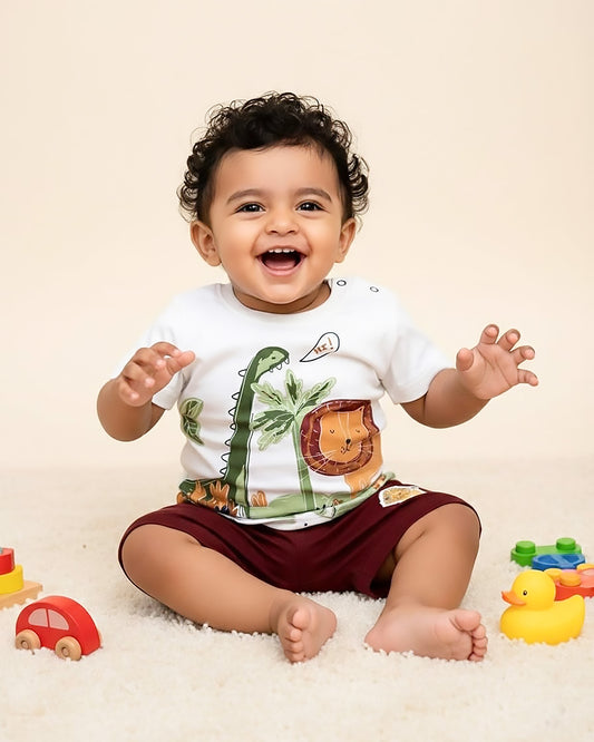 Lion & Dino Safari T-Shirt & Shorts Co-ord Set