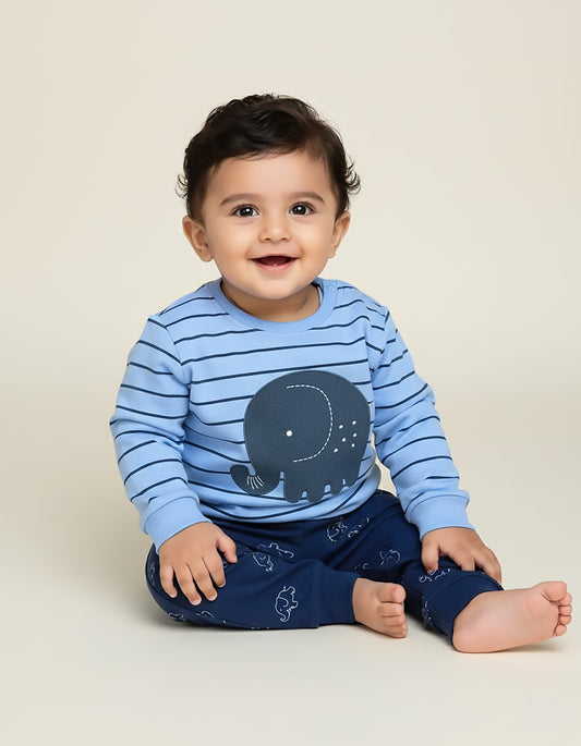 Fleeced Baby Elle Boucle Embroidery & Elephant Print Co-Ord Set