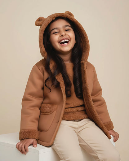 Sued Texture Fleeced Hooded Coat