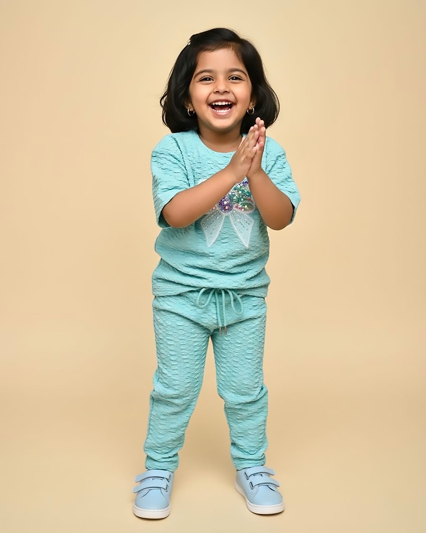 Smocking Texture T-shirt & Palazzo Pants Co-ord Set