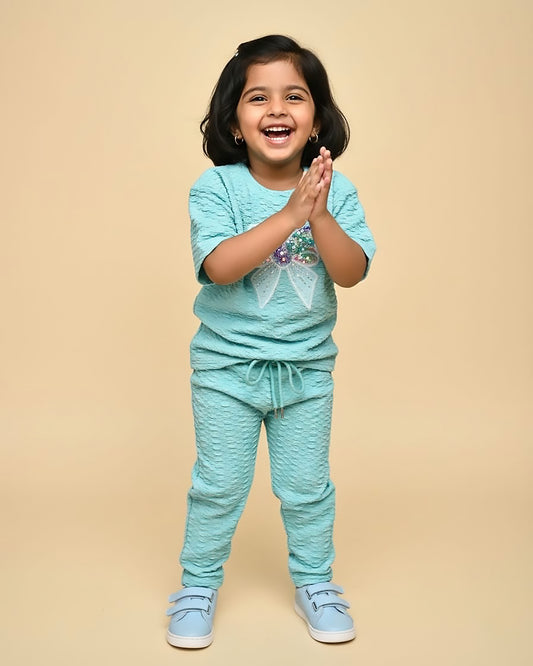 Smocking Texture T-shirt & Palazzo Pants Co-ord Set