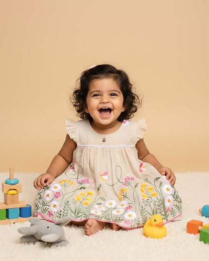 Flower Embroidered Khadi Cotton Frock