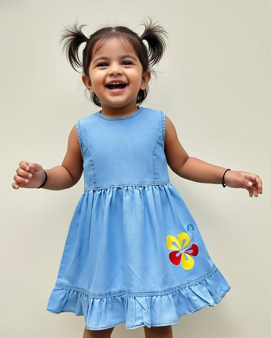 Flower Embroidered Denim Casual Dress