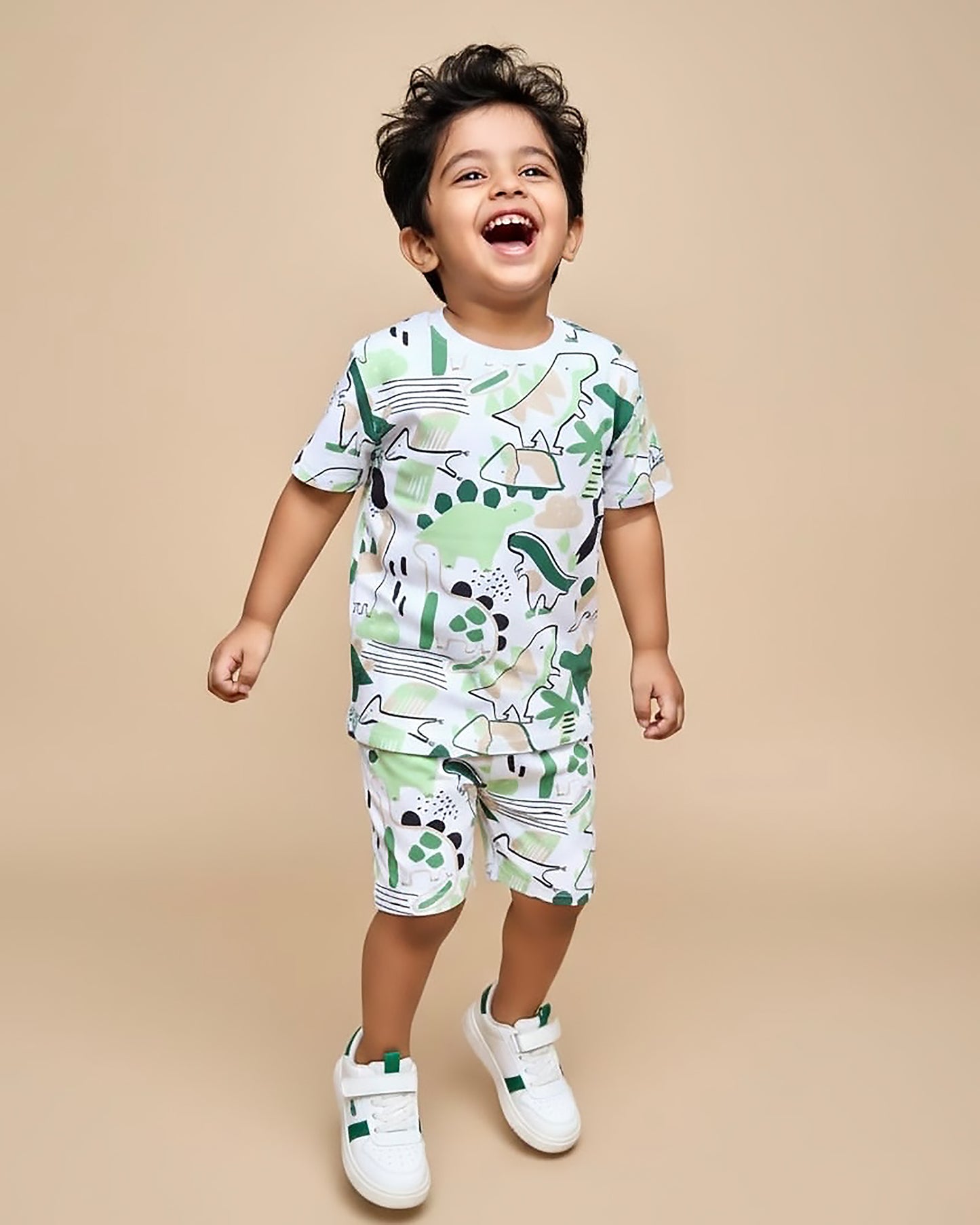 Dino Toon Print T-Shirt & Shorts Co-Ord Set