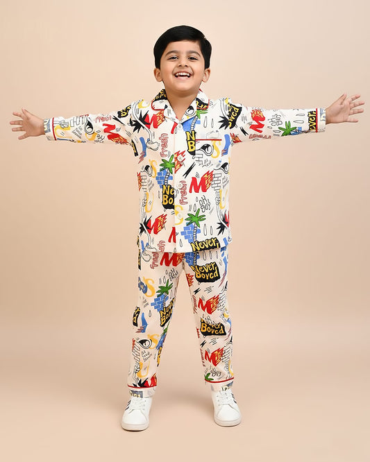 Funky Printed Full Sleeves Hosiery Printed Night Suit