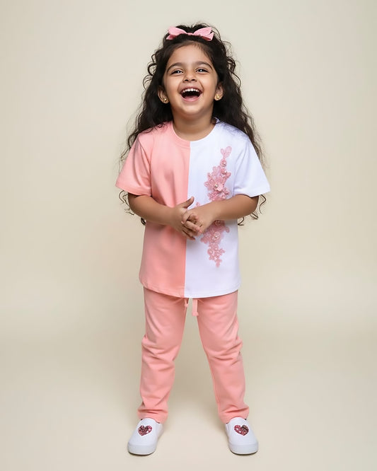 Dual Colour Appliqué Embroidered Co-ord Set