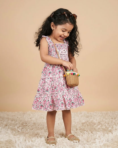 Floral Print Smocked Bodice Midi Dress