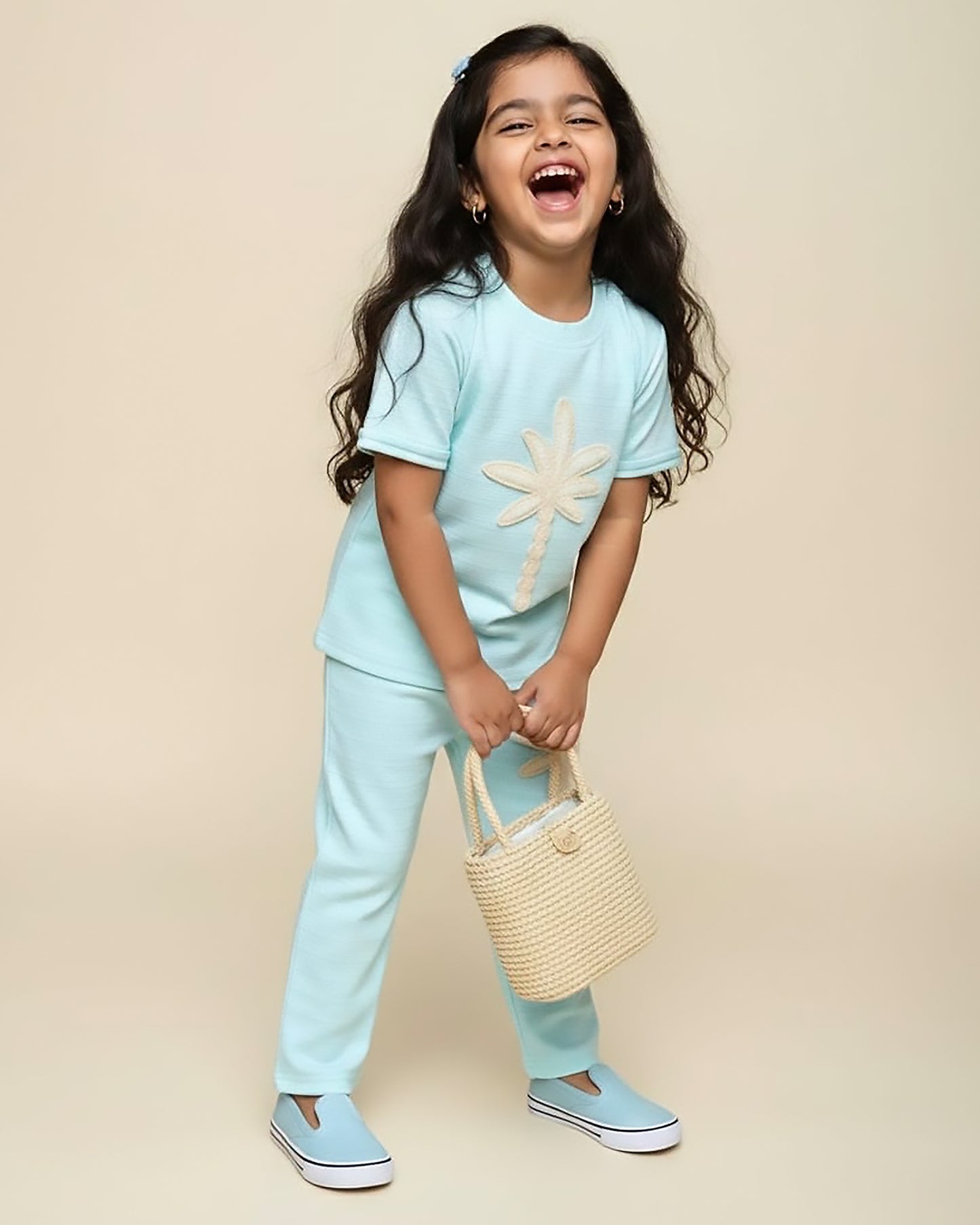 Coconut Tree Appliquéd Textured Co-ord Set