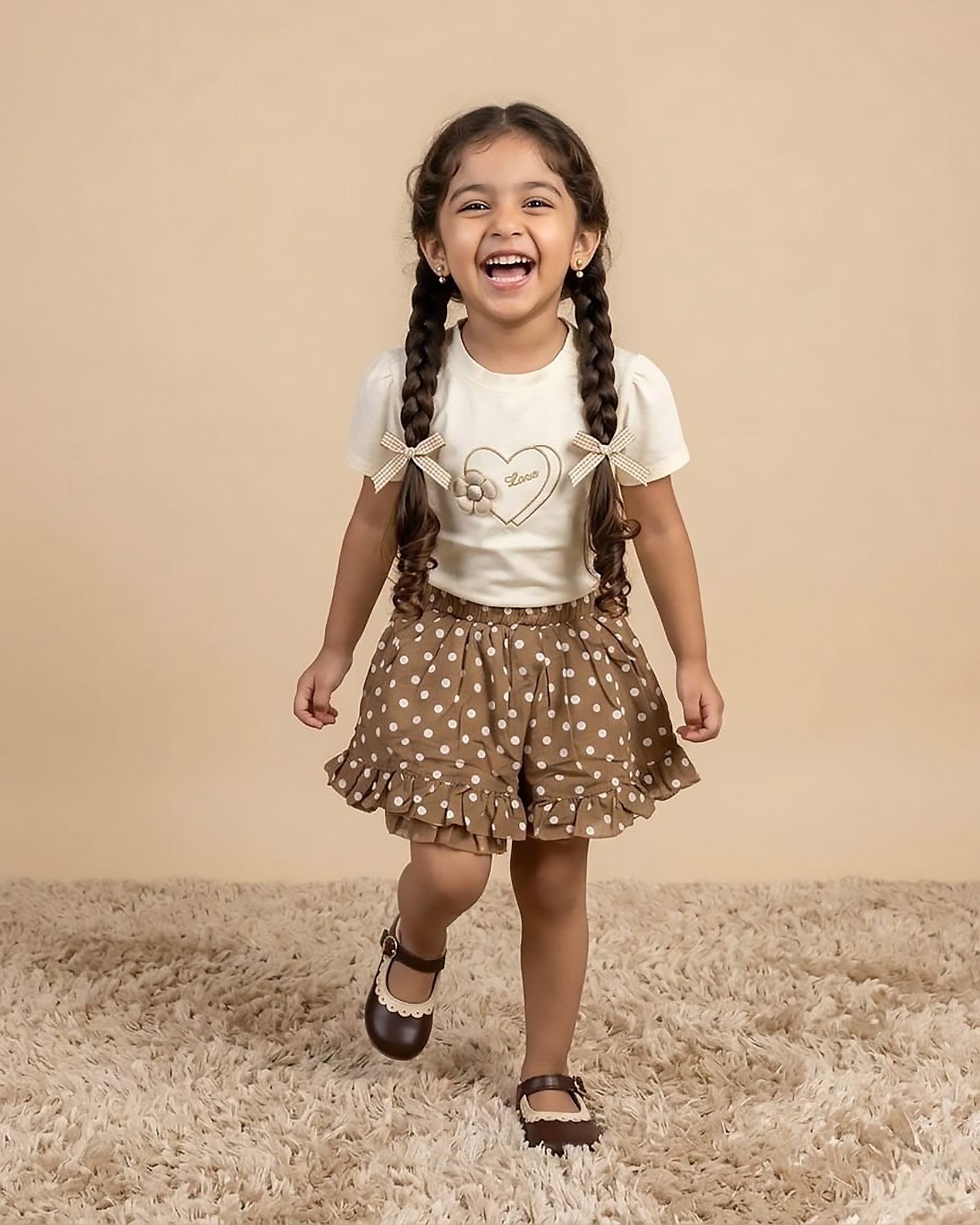 Love Embroidered Top & Polka Skirt Co-ord Set