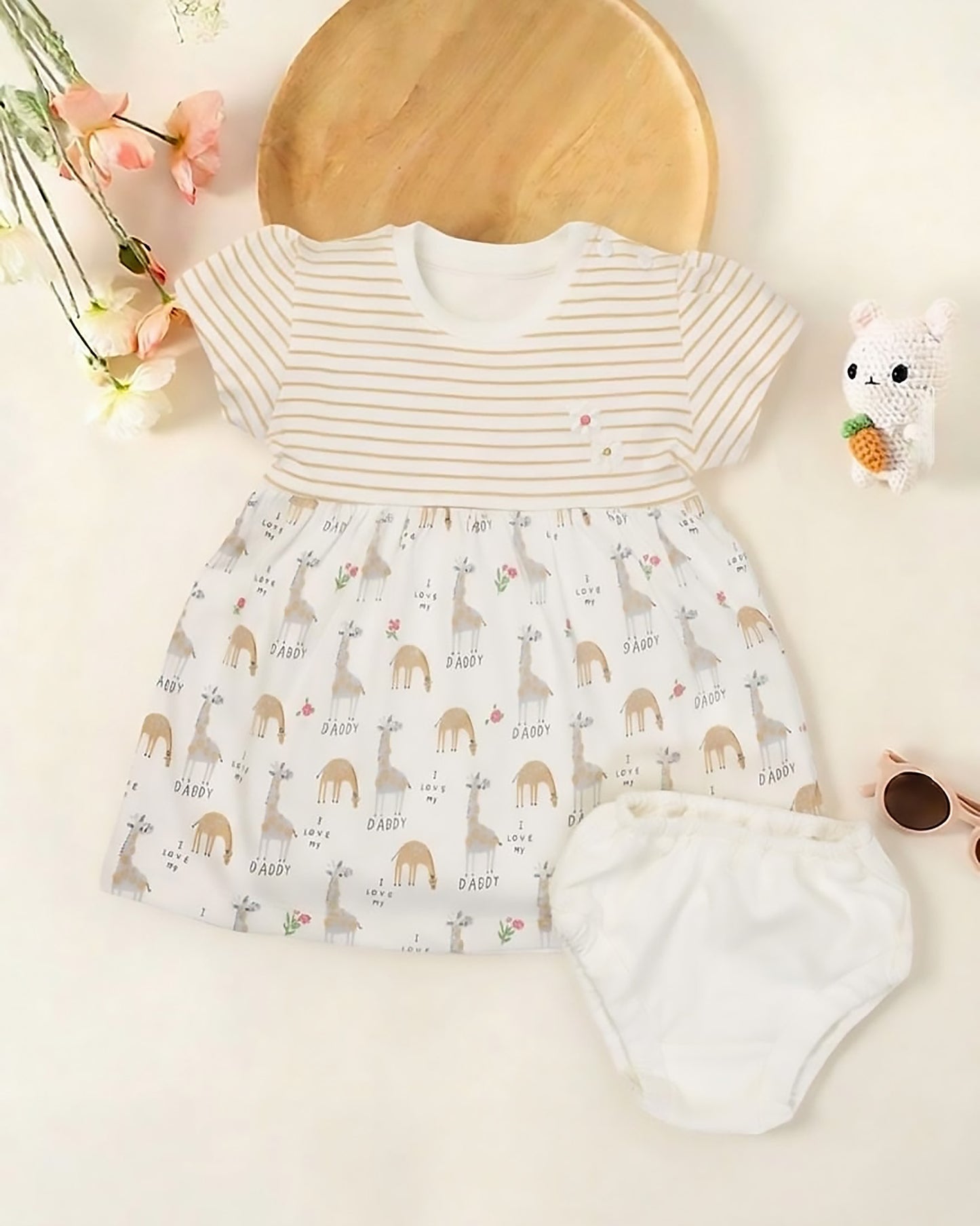 Love My Daddy Giraffe Printed Frock with Bloomers