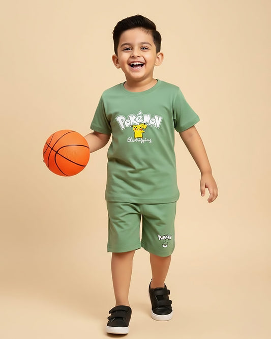 Pokemon Printed Shorts T-Shirt Co-Ord Set