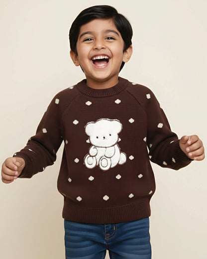 Cute Bear Embroidered Texture Sweater