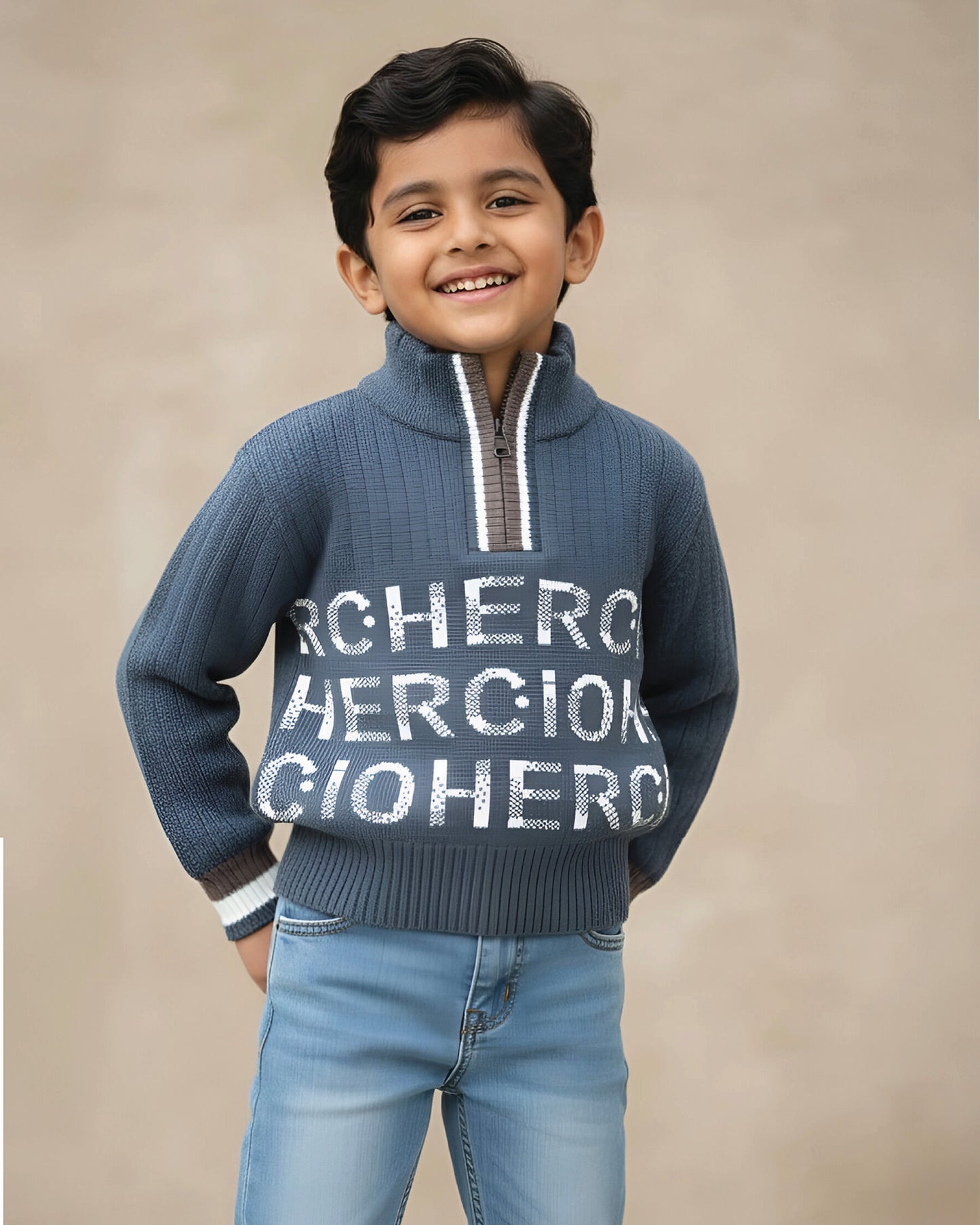 Stylish High Neck Zipper Handmade Sweater