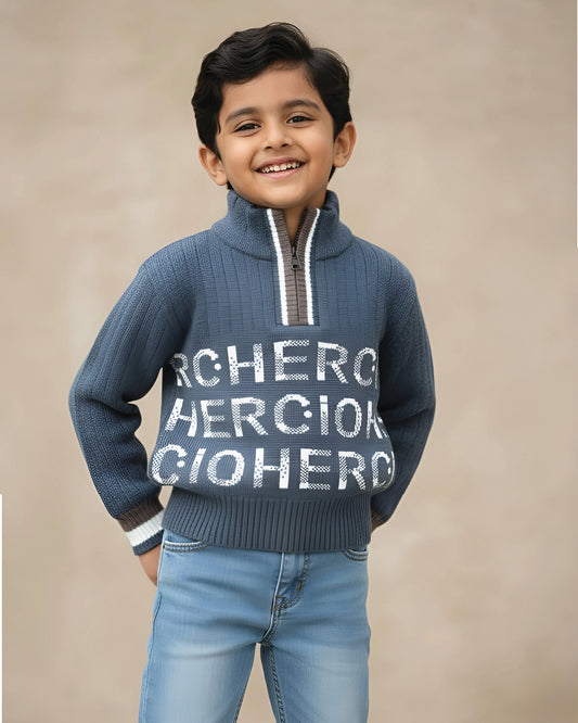 Stylish High Neck Zipper Handmade Sweater