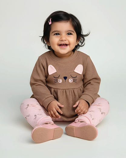 Waffle Textured Cat Face Full Sleeve Co-Ord Set