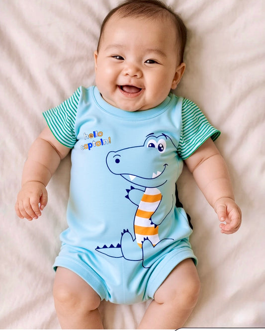 Half Sleeves Baby Croco Printed Romper